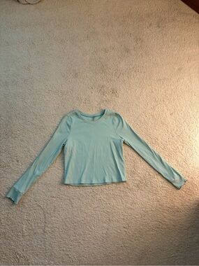 Outdoor Voices Mint Ribbed Long Sleeve Crop Top